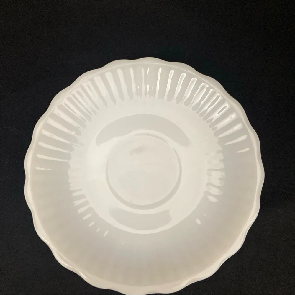 2 Vintage Fire King Anchor Hocking Milk Glass Saucers‎ 4.5” D Scalloped Edge
